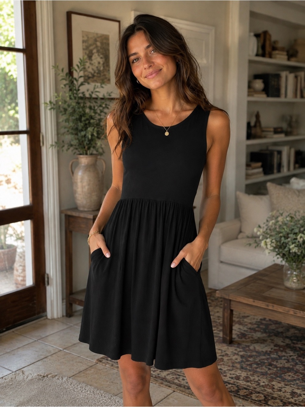 Bellamie Black Sleeveless Scoop-Neck Fit & Flare Dress